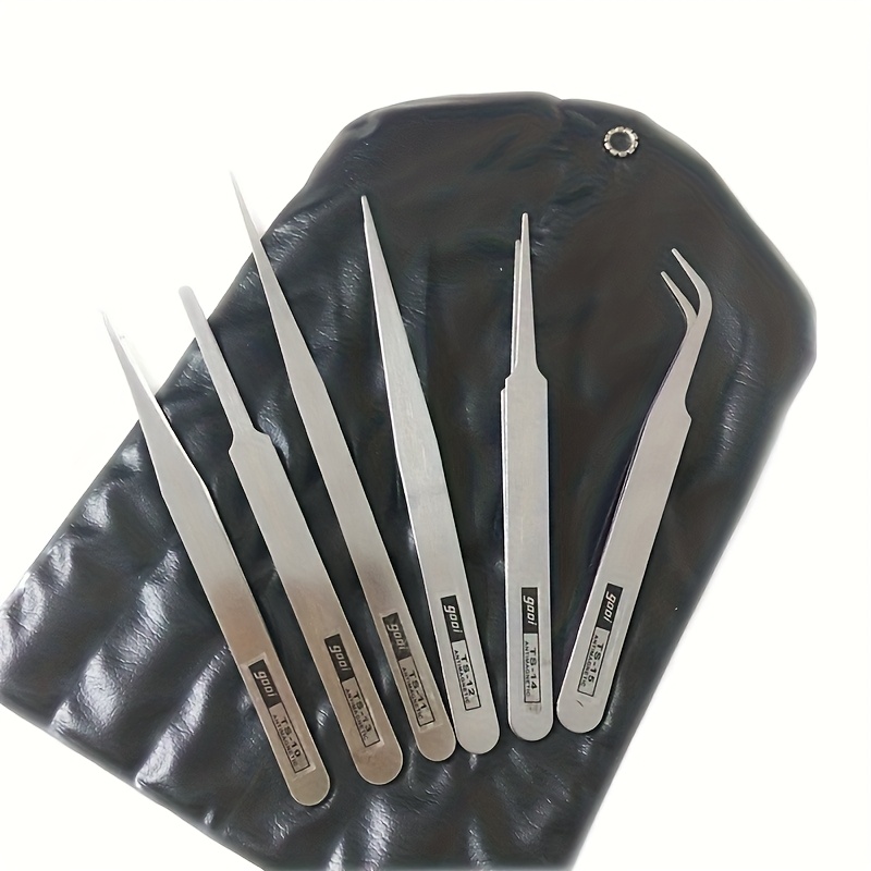 Electronics Repair Tool Kit - Stainless Steel Tweezers Set 6PC Bent